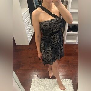 Cheetah print multi shoulder chiffon dress